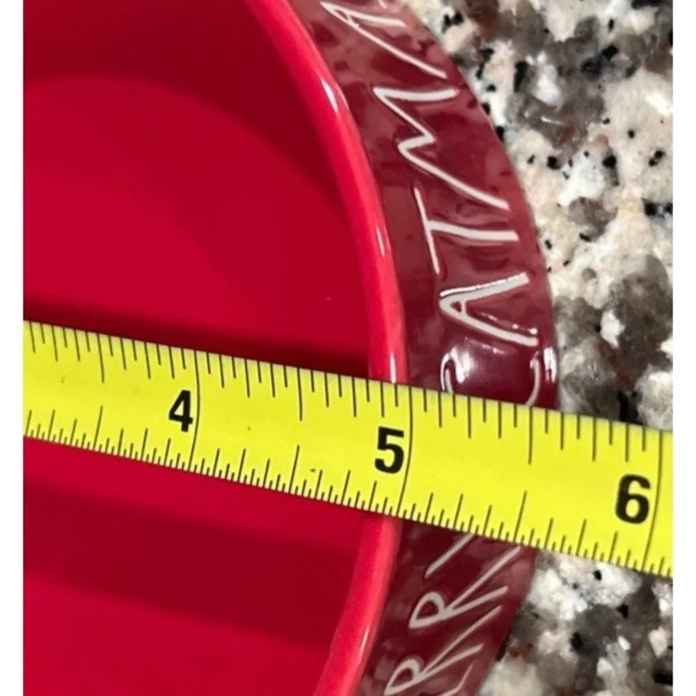 RAE DUNN Holiday Christmas MERRY CATMAS Red Cat Kitten Food Bowl